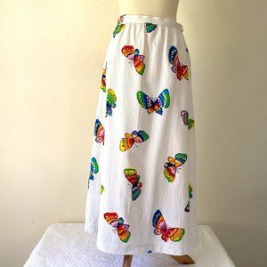 Butterfly Maxi Skirt Vintage Colorful Botanical Print Summer Skirt
